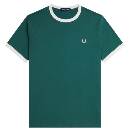 Fred Perry Green Ringer Tee with white detailing