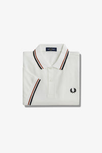 Fred Perry Snow White Polo with Light Rust and Black Twin Tipping