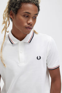 Fred Perry Snow White Polo with Light Rust and Black Twin Tipping
