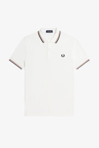 Fred Perry Snow White Polo with Light Rust and Black Twin Tipping