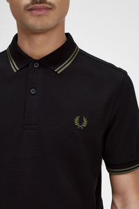 Fred Perry Black Polo with Field Green Twin Tipping