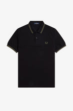 Load image into Gallery viewer, Fred Perry Black Polo with Field Green Twin Tipping
