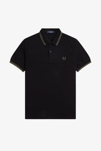 Fred Perry Black Polo with Field Green Twin Tipping