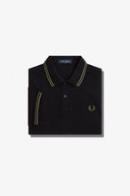 Load image into Gallery viewer, Fred Perry Black Polo with Field Green Twin Tipping
