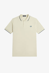 FRED PERRY OYSTER WITH WHITE AND PETROL BLUE TIPPING