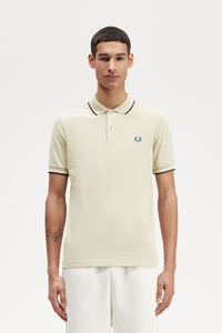FRED PERRY OYSTER WITH WHITE AND PETROL BLUE TIPPING
