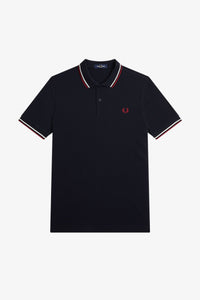 Fred Perry Navy Polo With Snow White and Burnt Red Twin Tipping
