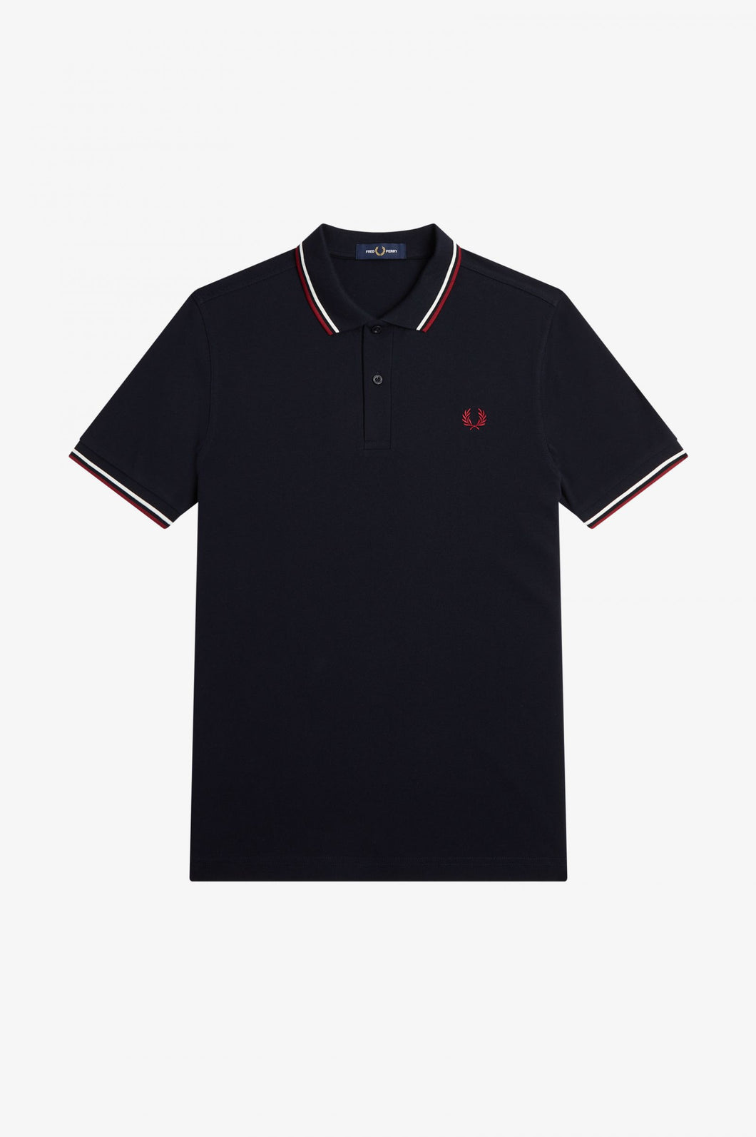 Fred Perry Navy Polo With Snow White and Burnt Red Twin Tipping