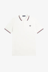 Fred Perry Snow White Polo With Burnt Red and Navy Twin Tipping
