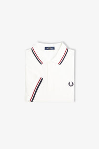 Fred Perry Snow White Polo With Burnt Red and Navy Twin Tipping
