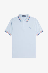 Fred Perry Sky Blue Polo with Coral and Cobalt Tipping