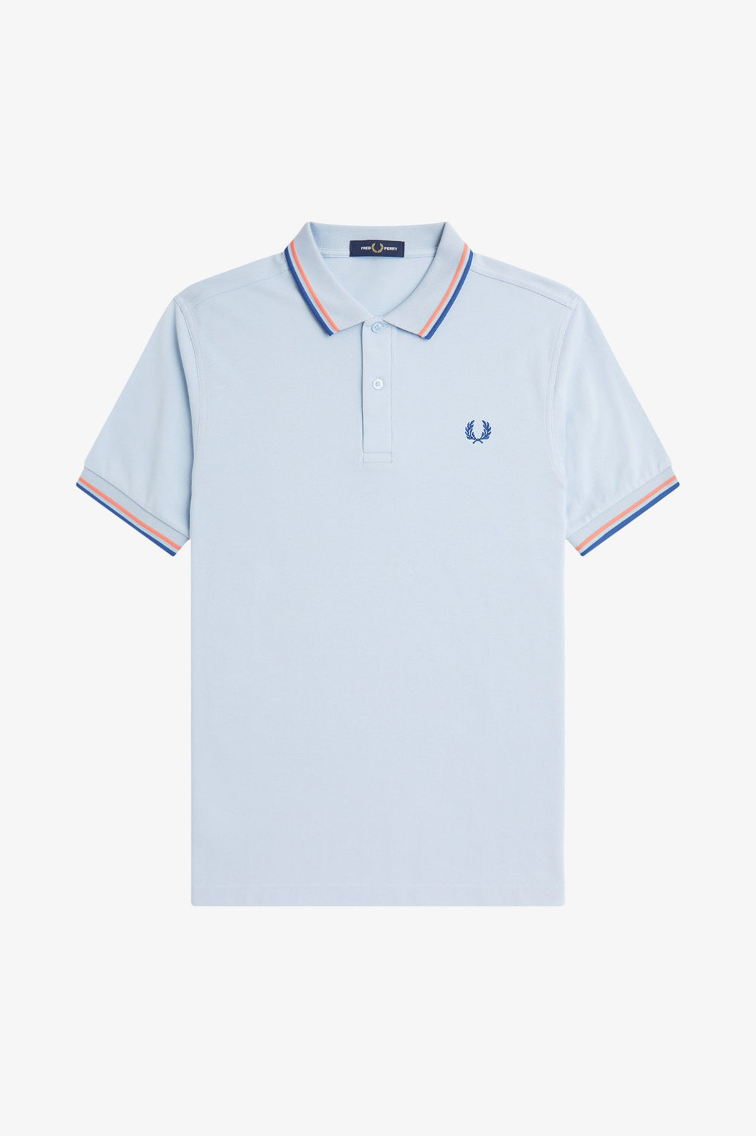 Fred Perry Sky Blue Polo with Coral and Cobalt Tipping