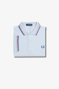 Fred Perry Sky Blue Polo with Coral and Cobalt Tipping