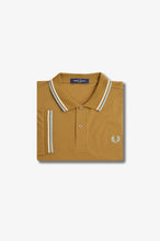 Load image into Gallery viewer, Fred Perry Dark Caramel Polo with White and Silver Blue Twin Tipping
