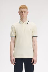 Fred Perry Ecru Polo with Soft Blue and Carrington Brick Twin Tippping