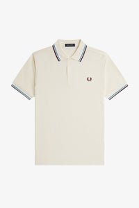 Fred Perry Ecru Polo With Oxblood and Blue Twin Tipping