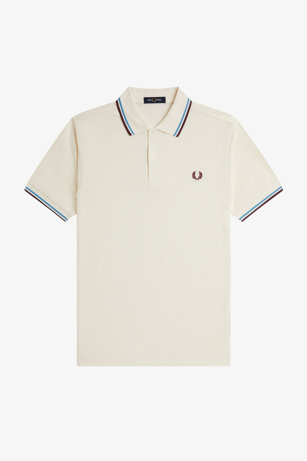 Fred Perry Ecru Polo With Oxblood and Blue Twin Tipping