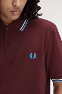 Fred Perry Oxblood Polo with White and Blue Twin Tipping