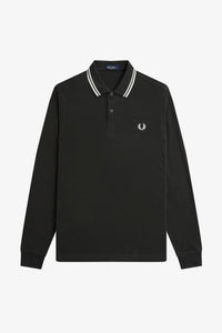 Fred Perry Dark Green Long Sleeve Polo with Snow White Twin Tipping