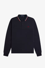Load image into Gallery viewer, Fred Perry Navy Blue Long Sleeve Polo with White and Red Twin Tipping
