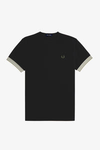 Fred Perry Black Striped Cuff T-shirt with Green Detailing
