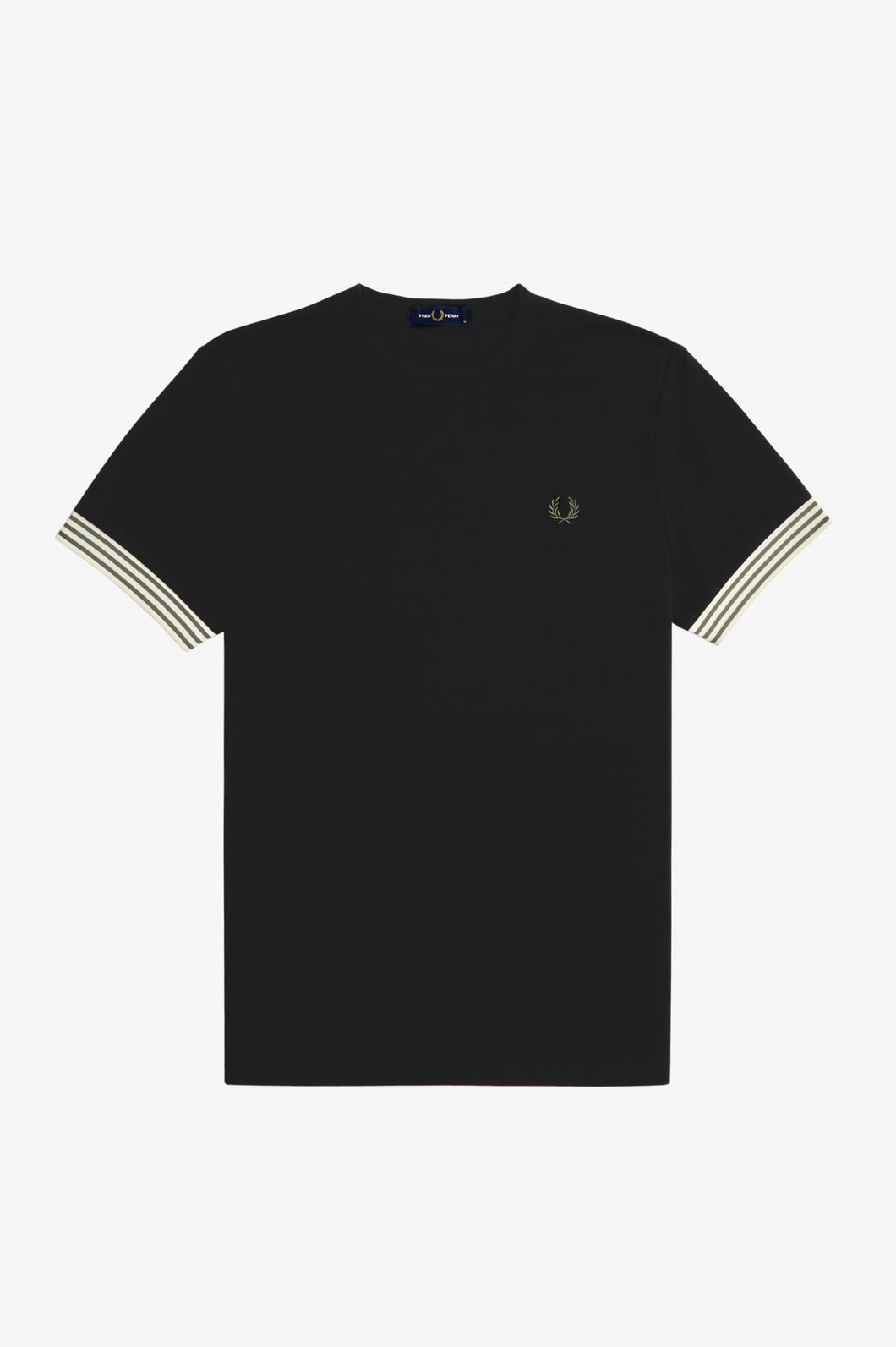 Fred Perry Black Striped Cuff T-shirt with Green Detailing