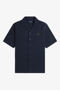 Fred Perry Navy Pique Textured Revere Collar Shirt
