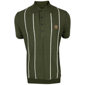 Trojan Moss Green Knitted Polo with White Striped Detailing