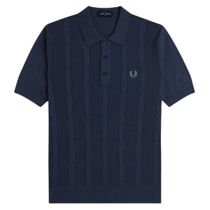 Fred Perry Navy Textured cable Knitted Polo
