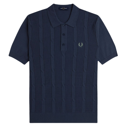 Fred Perry Navy Textured cable Knitted Polo