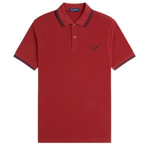Fred Perry Red Polo with Twin Dark Navy Tipping