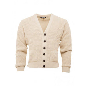 Relco waffle Knit Cardigan in Stone