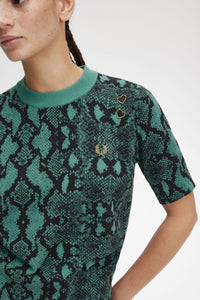 Fred Perry Ladies Amy Winehouse Green Snakeskin Print Knit