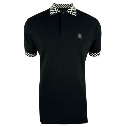 Trojan Black Chequerboard Trim Pique Polo