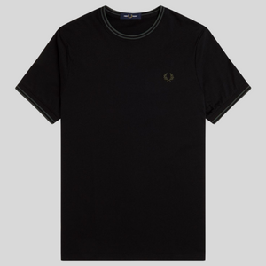 Fred Perry Black Ringer Tee with Twin Green Tipping