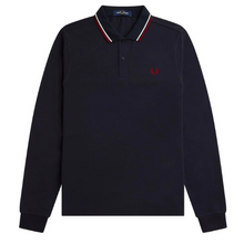 Load image into Gallery viewer, Fred Perry Navy Blue Long Sleeve Polo with White and Red Twin Tipping
