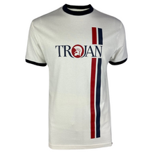 Load image into Gallery viewer, Trojan White Striped Tee with Logo
