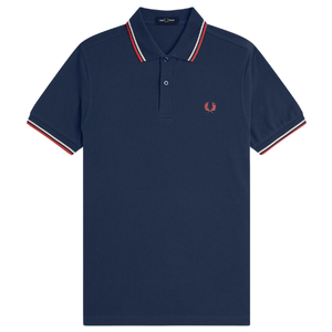 Fred Perry Tennis Blue Polo with White and Red rust Twin Tipping