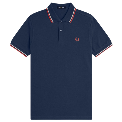 Fred Perry Tennis Blue Polo with White and Red rust Twin Tipping