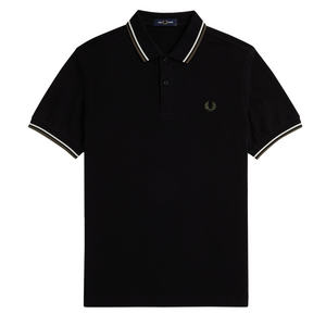 Fred Perry Black Polo with White and Laurel Green Tipping