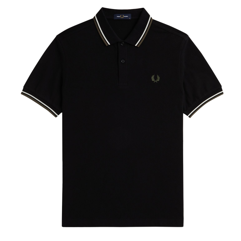 Fred Perry Black Polo with White and Laurel Green Tipping