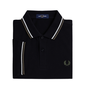 Fred Perry Black Polo with White and Laurel Green Tipping