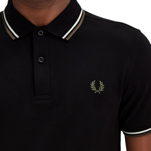 Load image into Gallery viewer, Fred Perry Black Polo with White and Laurel Green Tipping
