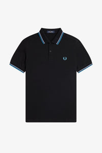 Fred Perry Black Polo With Light Smoke and Ocean Blue Twin Tipping