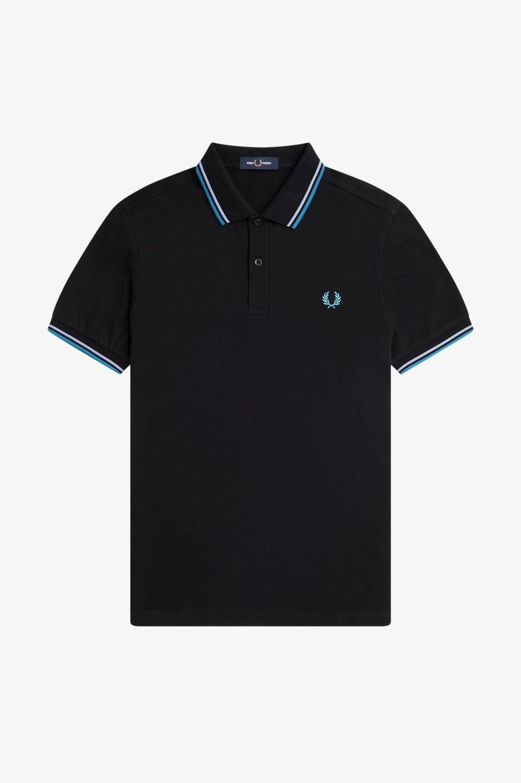 Fred Perry Black Polo With Light Smoke and Ocean Blue Twin Tipping