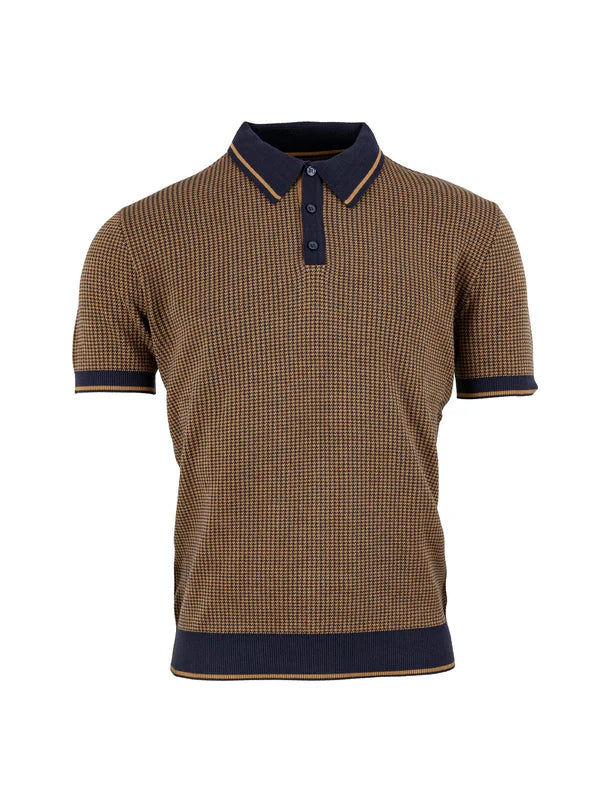 Relco Navy Dogtooth Knitted Polo