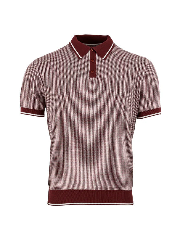 Relco Burgundy Dogtooth Knitted Polo