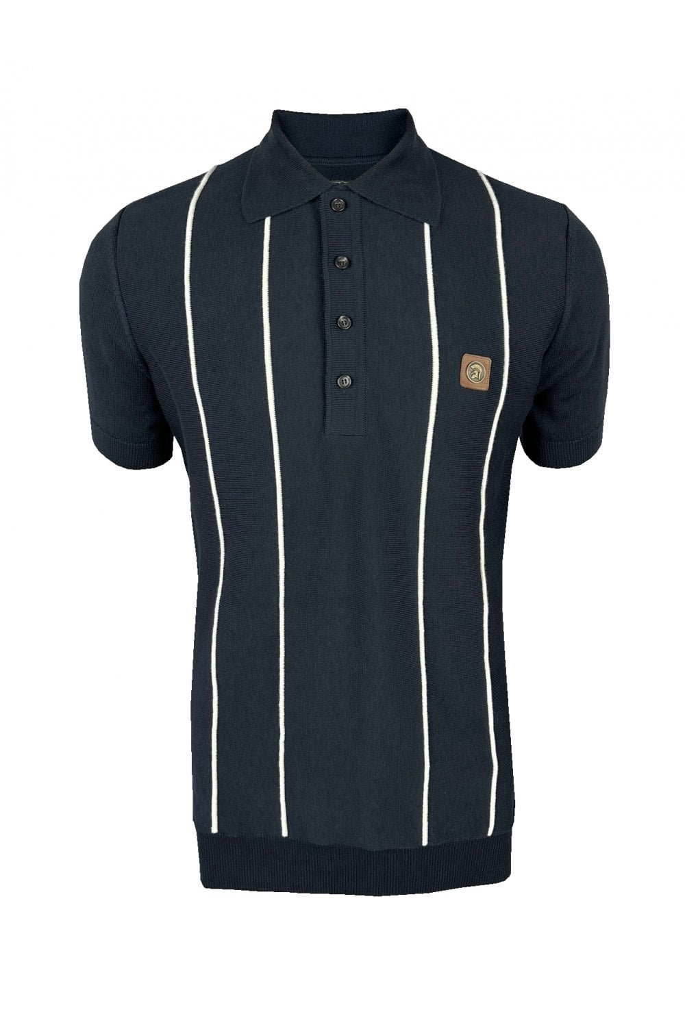 Trojan Airforce Blue Knitted Polo with White Striped Detailing