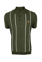 Load image into Gallery viewer, Trojan Moss Green Knitted Polo with White Striped Detailing
