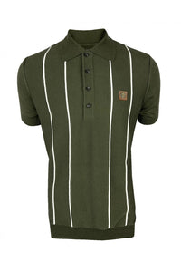 Trojan Moss Green Knitted Polo with White Striped Detailing